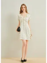 白色ドット柄ミニワンピース【フリルネック・夏用・女性用】
