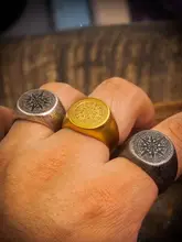 NIGHT WORKS 中世風 航海指南針デザイン スタンプリング【チタン製・マット仕上げ・大サイズ・メンズ】