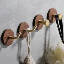 無穴あけの強力粘着フック【黒胡桃木製・真鍮デザイン・玄関・衣類掛け用】