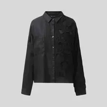 ヴィンテージ風麻混ニット長袖シャツ【翻领・女性用】