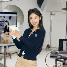 ヴィンテージ風ウール混紡ボタンニットカーディガン【女性用・Aラインスリットスカート（セットアップ対応）】