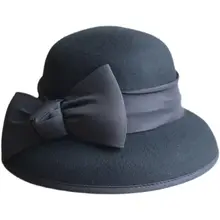 ウールフェルト製 ヴィンテージ風 バタフライリボン付き レディースフィッシャーハット【調節可能・秋冬用】