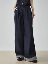 アメリカンヴィンテージデニムジレ【ルーズフィット・シングルボタン・ワイドレッグパンツ・カジュアルスタイル】（セットアップ対応）