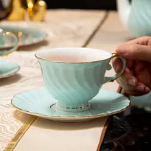 高級感あるボーンチャイナ製コーヒーカップセット【シンプルでお洒落な陶器・花茶カップ・茶皿・ポット付き・家庭用】