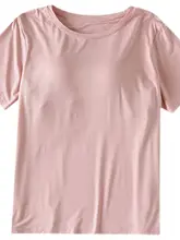 快適な着心地のモダールコットン短袖Tシャツ【胸パッド付き・弾力性・ルームウェア・ブラ不要】