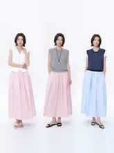 アメリカ産デュポンコットン混紡の中長丈フレアスカート【ウエストゴム・シンプルデザイン】