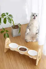 猫用陶器フードボウル【頸椎保護・斜め口・調整可能・ダブルボウル・三連タイプ】