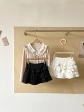 フリル付きホワイトケーキスカート【高腰・シンプル・美ラインデザイン】（セットアップ対応）