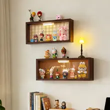 レトロコーナー収納ディスプレイラック【防塵・ライト付き・穴あけ不要】