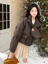 レトロブラウン短丈ダウンジャケット【冬用・ファッション・小さな羽毛のようなデザイン】