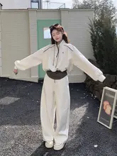 カラー切り替えデザインのスウェットトップスとワイドレッグパンツ【春秋用・カジュアルスタイル】（セットアップ対応）