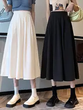 ホワイトプリーツハイウエストスカート【夏用・Aライン・中長丈・フレアデザイン】