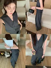 復古デザインのスーツベストとハイウエストワイドレッグパンツ（セットアップ対応）