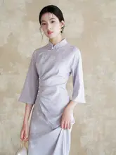 高級感のある中式改良旗袍【ウエストシェイプ・秋用・国風デザイン】