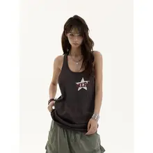 ヴィンテージ風プリントノースリーブTシャツ【フィット・夏用・女性用】（セットアップ対応）