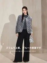 中綿ジャケット レディース 大きいサイズ ベルベット ひし形キルト グレー 着痩せ 上品 あったか 冬