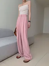 ピンクの高腰ストレートワイドパンツ【スタイル・レディース・夏用】
