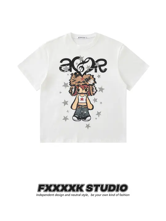 半袖Tシャツ ユニセックス 女の子イラスト 甘辛MIX ゆったり カジュアル 着回し 夏「FXK」