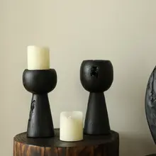 黒色の実木キャンドルホルダー【モダンシンプル・和のテイスト】