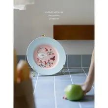 セラミックプレート 収納トレイ 食品対応 ヴィンテージ イタリアンスタイル ティファニーブルー 赤釉 食器 ディナー