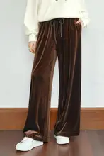 秋用 レトロなサテン生地のパンツ【ドローストリング・ワイドフィット】