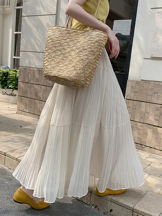 極上の柔らかさ！シフォンプリーツハイウエストスカート【エレガントなAライン・フレアデザイン・夏用】