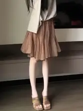 ブラウンドットフリル付きAラインスカート【夏用・ハイウエスト・ふんわり】