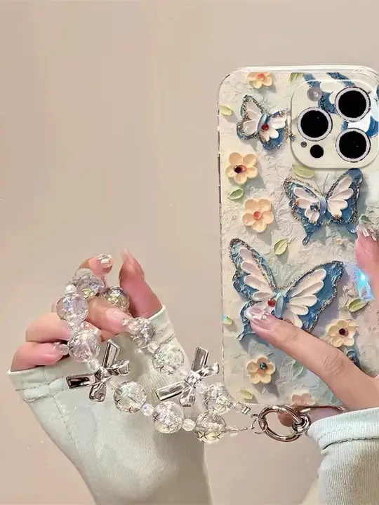 ブルーライト水晶バタフライデザインのスマートフォンケース【透明・vivo及びiqoo各機種対応】