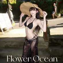 ロマンティックなメッシュビキニ【セクシー・リゾートビーチスカート・三点セット】（セットアップ対応）