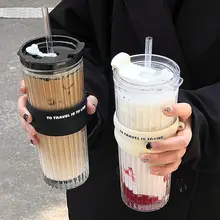 夏用大容量ガラスカップ【持ち運び便利・オフィス用・耐熱・コーヒーカップ】