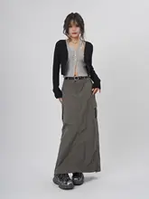 アウトドア用速乾グレーAラインスカート【高腰・ウエスト紐付き・女性用】