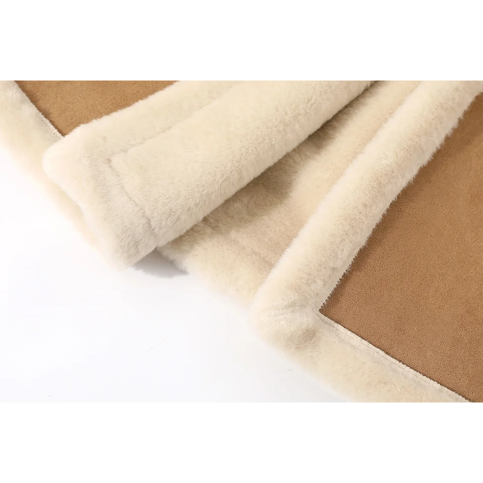 NS フレンチスタイルのレトロカジュアル女子用羊羔絨中長コート【厚手・保温・スタンドカラー】