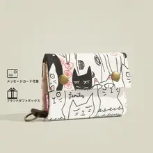 可愛いアライグマデザインのキャンバス財布【三つ折りファスナー・コンパクト・多機能】