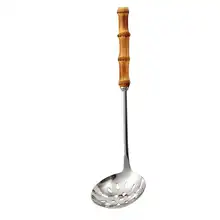 竹柄のステンレス製火鍋用お玉【漏れ防止・料理用・長柄デザイン】