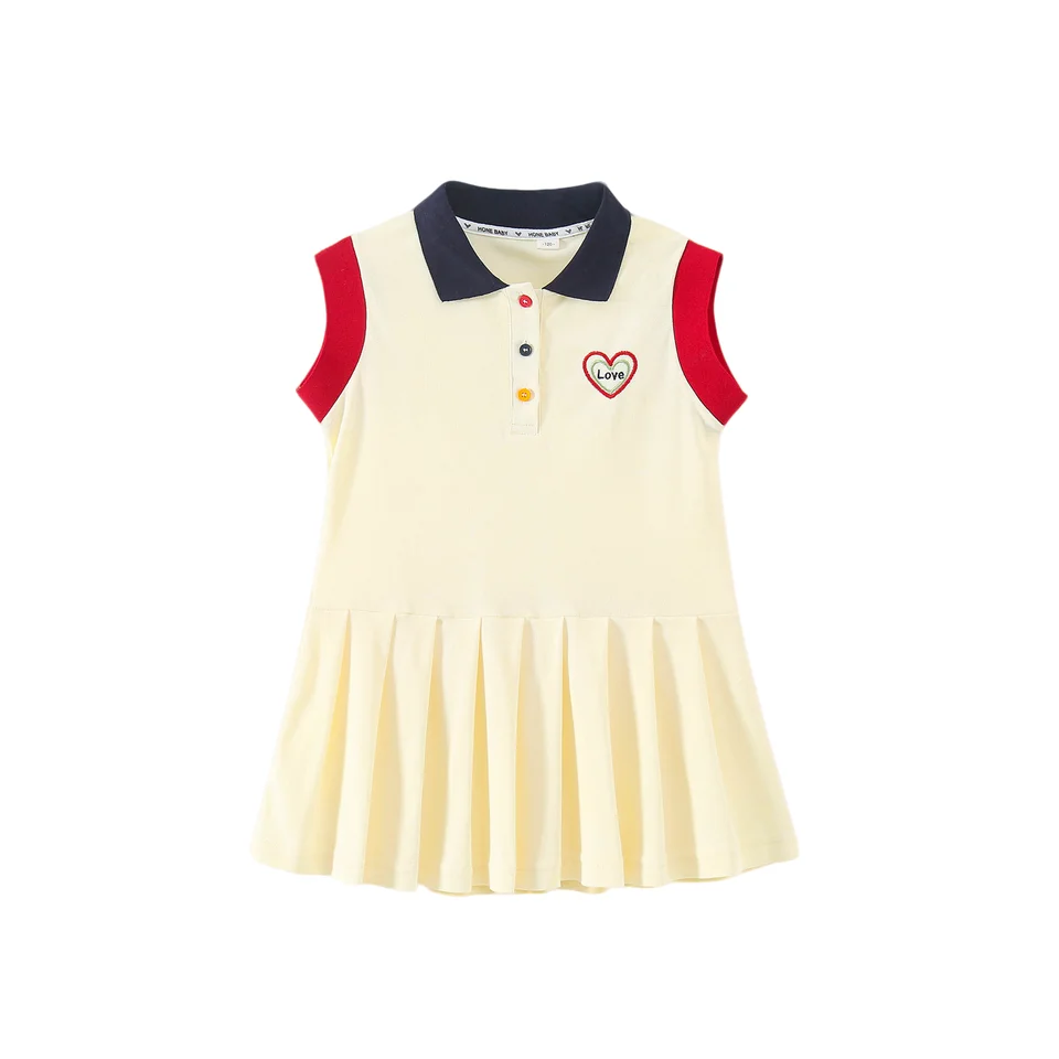ワンピース キッズ ガールズ ポロ襟 プリーツ ミモレ丈 きれいめ 学院風 夏
