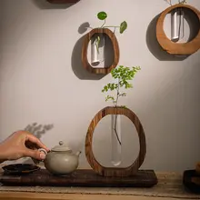 実木製ガラス試験管花瓶【壁掛け・インテリア装飾・水耕栽培用】