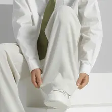 涼しげな白色のストレートパンツ【薄手・ゆったりフィット・カジュアルスタイル】（セットアップ対応）