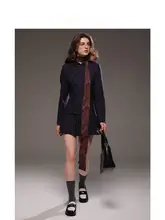 レトロなデザインのダブルボタンフリル付きウールコートドレス【優雅なスタイル・甘美な印象】