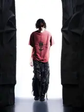 リボン付きバギーデニムパンツ【スタッズ装飾・ワイドシルエット】