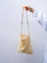 海辺のリゾートスタイル！斜め掛けバッグ【黄青・ビーズ付き・フリンジ・刺繍デザイン】