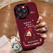 iPhone用ケース【酒紅色・シリコン製・防摔・カートゥーンデザイン・個性的】