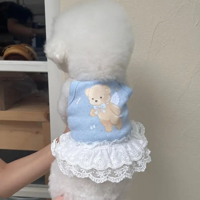 春夏用 ペット用かわいいクマ柄キャミソールドレス【薄手・通気性抜群・小型犬・猫用】