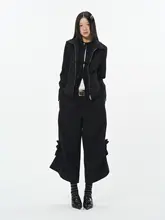 2wayデザインのボタン付き  ブラックジャケット【ダブルブレスト・フード付き】