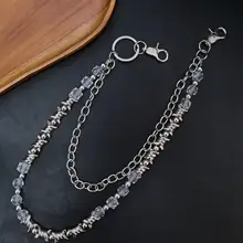 ユニークなデザインの金属製ウエストチェーン【鋭いトゲデザイン・ダブルレイヤー・ヒップホップスタイル】（セットアップ対応）