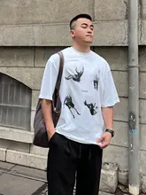 FFMR メンズ夏用アートプリントTシャツ【ラウンドネック・ルーズフィット・短袖】