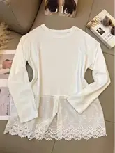 レース切り替えのコットン長袖Tシャツ【春用・大きいサイズ・ゆったりシルエット・お腹をカバー】