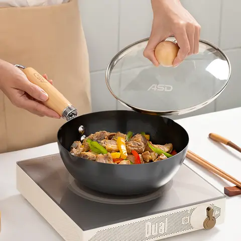 JJZXD 鋳鉄鍋鍛造中華鍋ノンスティックフライパンホームキッチン中華鍋