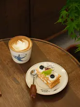 手描きの青花デザイン 陶磁器製コーヒーカップ【高級感のある景徳鎮製】