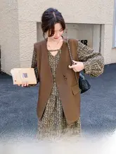 春秋に最適！ベスト付きヒョウ柄ドレス【フラワー柄・ハイエンドデザイン】（セットアップ対応）