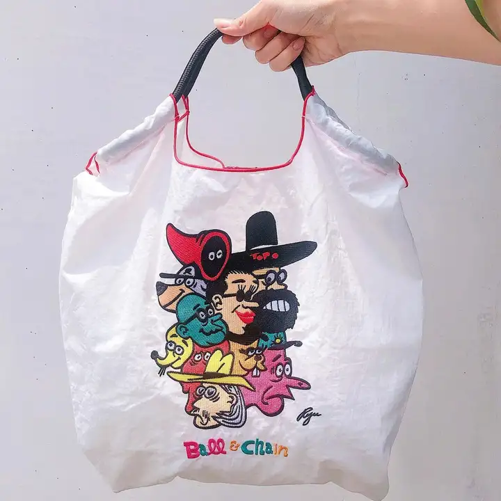 大胡子刺繍エコバッグ【ナイロン・ボールチェーン・トートタイプ】